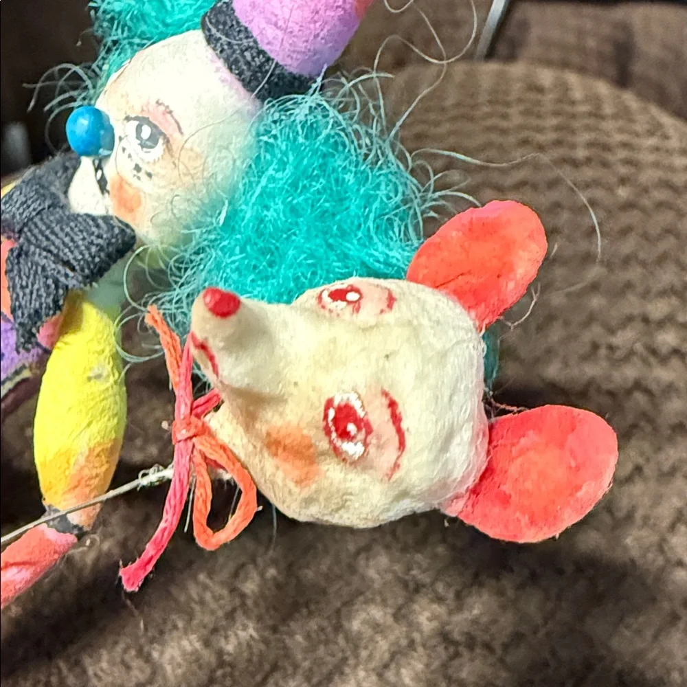 New Handmade HandPainted Clown wt balloon Spun Cotton Doll by Artist Maria Paula - Picture 13 of 13